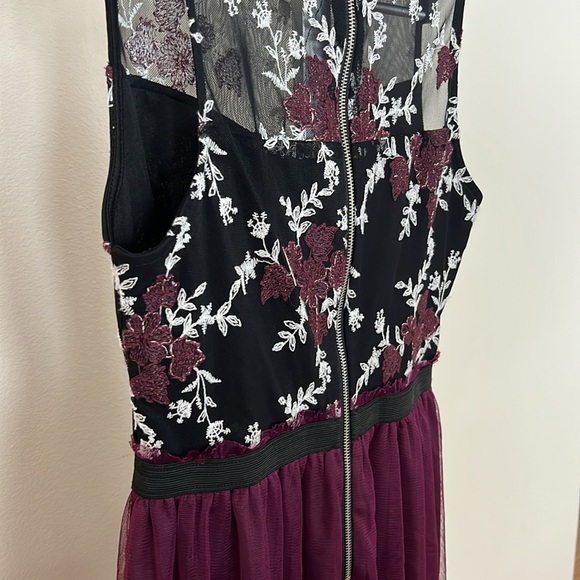 Juniors Speechless floral mesh black wine plum color floral dress women size XL - Picture 6 of 10